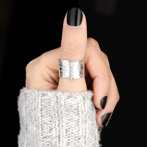 Vista 2 de Boho-Magic Anillo de plata de ley 925 para mujer, diseño de pulgar, ancho martillado, ajustable, Metal