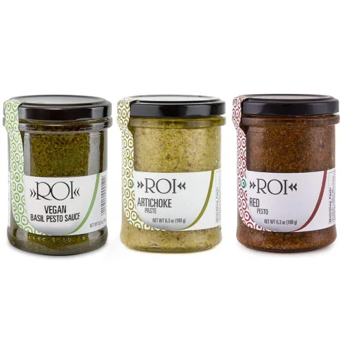 Vista 8 de ROI Pesto Sauce - Pesto vegano - Pesto fresco de albahaca liguriana hecha de albahaca Genovesa DOP y EVOO - Pesto sin gluten - Salsa de albahaca