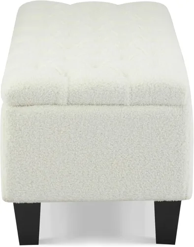Vista 10 de Christopher Knight Home Ottilie Boucle Fabric Storage Ottoman Bench, Wooden Rectangular Ottoman with Storage, Bedroom End of Bed Foot Stool Beige