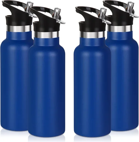 Vista 33 de Volhoply Botella de agua aislada para niños de 17 onzas, botellas de agua de acero inoxidable con tapa con pajilla, botella de agua de metal al