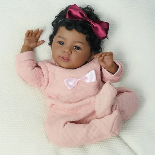 Vista 9 de KSBD Reborn Baby Doll Black Girl – Muñeca realista de 18 pulgadas afroamericana recién nacida hecha a mano con cuerpo suave y peso real y accesorios