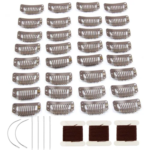Vista 11 de 20 clips de metal para extensiones de cabello y pelucas Beige -20 piezas