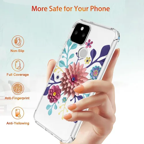 Vista 3 de Funda para Google 5A 5G Pixel 5A 5G con patrón de flores transparentes, TPU suave y ligero, a prueba de golpes, funda protectora para Google Pixel