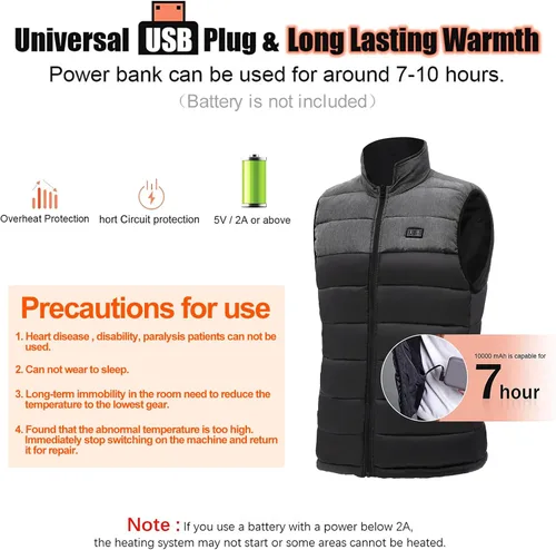 Vista 5 de Chaleco calefactable - Chaqueta térmica eléctrica para hombremujer, batería no incluida