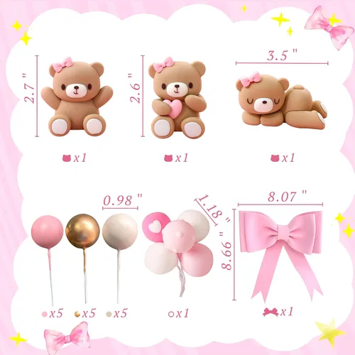 Vista 4 de JeVenis Decoración de Pastel de Oso de Peluche de Lujo Grande, Decoración de Pastel de Oso de Peluche para Baby Shower, Decoración de Pastel de Oso