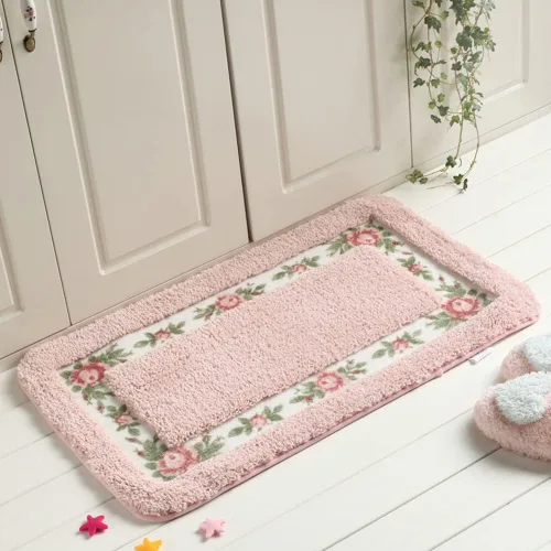 Vista 2 de vctops Elegante tapete de baño con diseño de rosas y flores, tapete de bienvenida para cocina, suave, antideslizante, absorbente, color rosa, 31 x