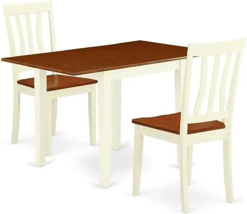 Vista 12 de East West Furniture NDAN3-BCH-W - Juego de mesa de comedor moderno de 3 piezas que contiene una mesa rectangular de madera con gotas y 2 sillas
