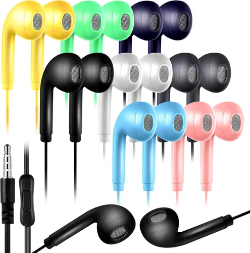 Vista 10 de Xinnun Paquete de 50 auriculares con cable con micrófono para estudiantes Negro