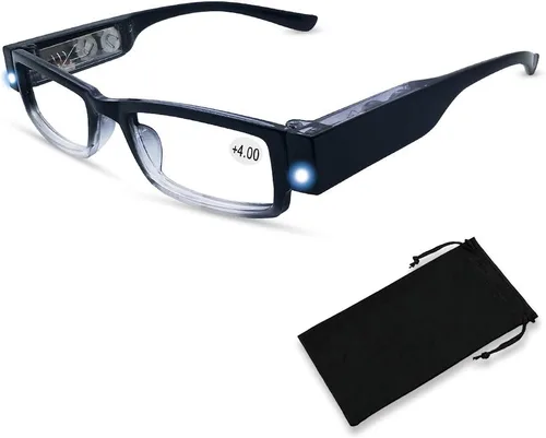 Vista 10 de Gafas de lectura con lupa de luz con lupa LED luz gafas de lectura nocturna marco gafas+1.5