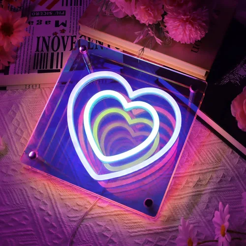 Vista 4 de Attivolife Letrero de neón de corazón infinito, lámpara de neón rosa iluminada, romántica caja de luz LED arcoíris con alimentación USB, decoración