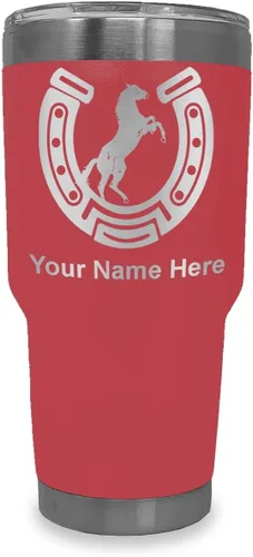 Vista 38 de LaserGram Vaso personalizado de 20 onzas, herradura con caballo (negro)