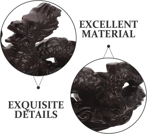Vista 3 de Estatua de dragón chino – Figura de dragón tallada a mano de madera – Estatua de dragón de año nuevo chino 2024 de 4.7 in Fengshui Escultura
