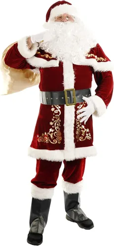 Vista 2 de ACH Disfraz de Papá Noel para hombre, 12 piezas de terciopelo de lujo, conjunto de cosplay de Navidad