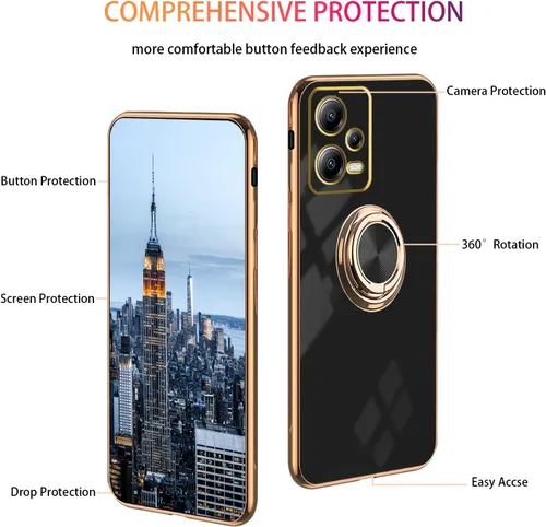 Vista 5 de Compatible con Xiaomi Redmi Note 12 Pro Plus Case Ring Holder Magnet Green, para Redmi Note 12 Pro Plus Funda de teléfono de silicona a prueba