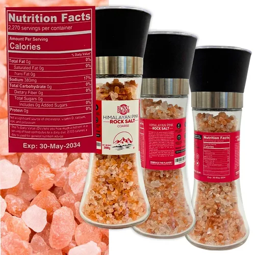Vista 2 de Sal rosa del Himalaya de grano grueso a granel en frasco, cristales gourmet puros 100% naturales, contiene 84 minerales adecuados para exfoliantes