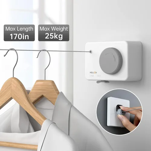 Vista 9 de Mbillion Tendedero Retráctil de 13.8 Pies de Servicio Pesado Línea de Secado de Ropa para Interiores y Exteriores Retráctil para Colgar Ropa