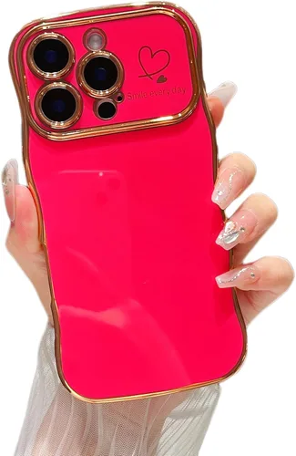 Vista 7 de ZTOFERA Funda para iPhone 11 de 6.1 pulgadas, bonita funda con marco ondulado rizado con patrón de corazón de amor, borde chapado de lujo