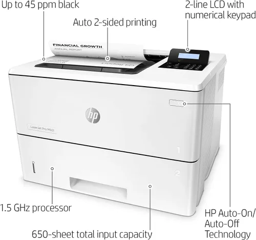 Vista 2 de HP LaserJet Pro M501dn Impresora dúplex con garantía in situ de un año, al siguiente día laborable (J8H61A)