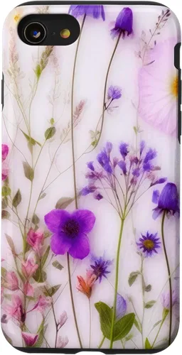 Vista 13 de iPhone 14 Mezcla de flores silvestres ramo floral patrón púrpura caso