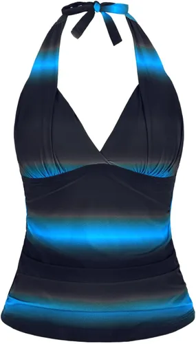 Vista 19 de Hilor - Parte superior de tankini para natación, con cuello profundo en V y halter, drapeado, para mujer Amaranto