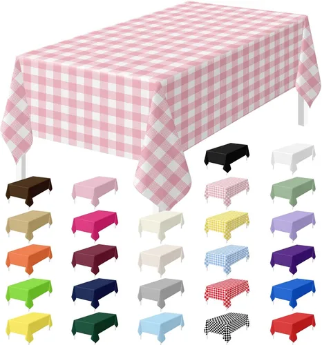 Vista 8 de HEIPINIUYE - Juego de 2 manteles desechables color beige, 54 x 108 pulgadas, de plástico, manteles impermeables rectangulares desechables