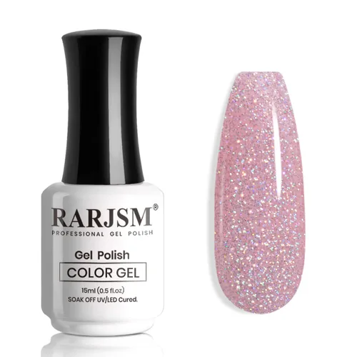 Vista 39 de RARJSM Esmalte de uñas en gel color albaricoque, dorado con brillantina, neutro, transparente, color nude, esmalte de gel para remojar para remojar