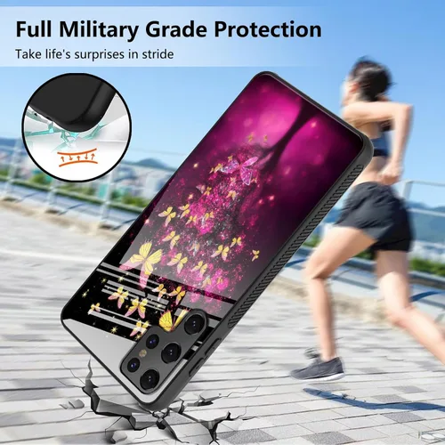 Vista 5 de Funda para Samsung Galaxy S22 Ultra con protector de pantalla, carcasa trasera de vidrio templado, silicona suave, protección completa resistente