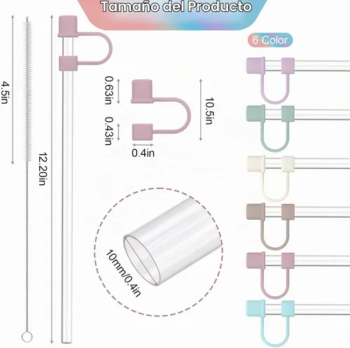 Vista 2 de Popote de repuesto transparente con cubiertas para vaso Stanley de 40 y 30 oz -0.394 in Silicona, reutilizable, pajitas de 0.4 pulgadas