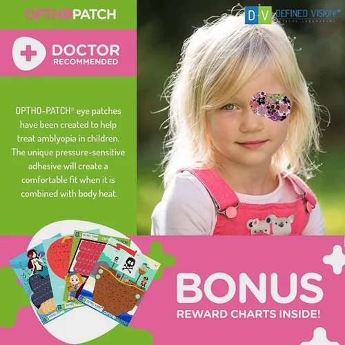 Vista 6 de Opthopatch Defined Vision - Parches para ojos para niños, diseño divertido para niñas [Serie II], 30 + 10 vendajes adhesivos de algodón