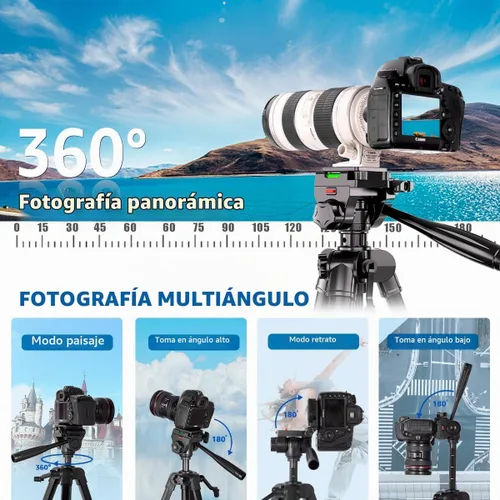 Vista 7 de Trípode para cámara, trípode de cámara DSLR de 74 pulgadas con 2 placas QR para Sony/Nikon/Canon, trípode de video ligero para viajes, trípode