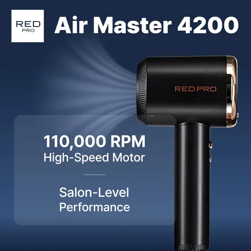Vista 4 de RED Pro Secador de pelo Air Master 4200 ultraligero, motor BLDC de alta velocidad de 110,000 RPM, 3 ajustes de calor y 3 velocidades, boquilla