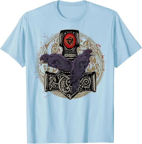 Vista 67 de Thors Hammer Mjolnir Huginn and Muninn Odin Raven - Camiseta, Negro, S