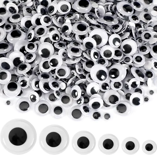 Vista 8 de UPINS 300 ojos ondulantes redondos de plástico negro autoadhesivos para decoración de manualidades, mixtos, tamaño grande, 0.157 in, 0.236 in, 0.315