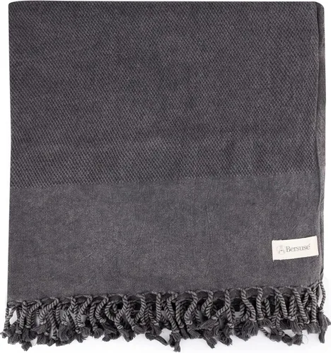 Vista 13 de Bersuse Toalla turca 100% algodón Zuma lavado a la piedra, 33 x 66 pulgadas, antracita