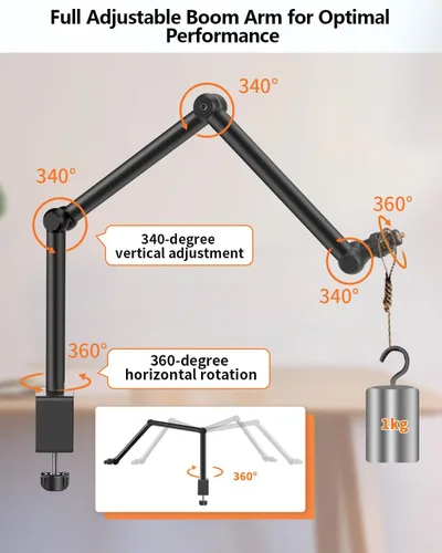 Vista 4 de HEMMOTOP Magic Arm Soporte de escritorio/abrazadera, brazo de cámara ajustable de 28 pulgadas para iPad, soporte de iPhone superior, para micrófono