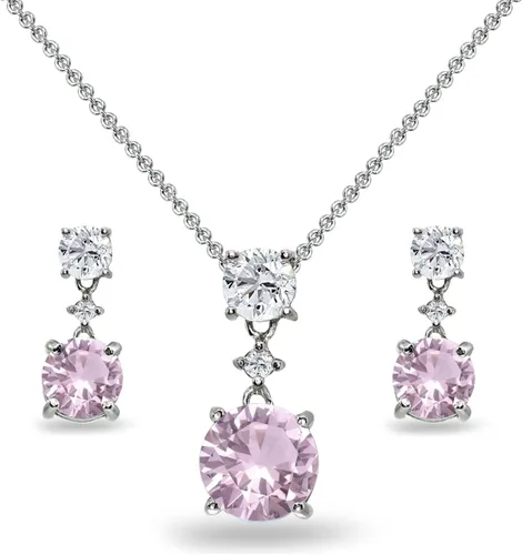Vista 21 de B. BRILLIANT Plata esterlina genuina, creada o simulada con piedra preciosa y topacio blanco redondo, juego de collar y aretes colgantes de 3
