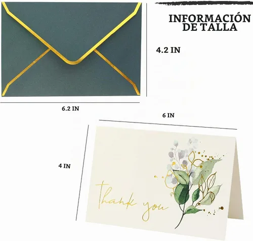 Vista 3 de Tarjetas de agradecimiento resistentes con sobres - Paquete de 36 notas de agradecimiento doradas de 4 x 6 pulgadas, para baby shower, despedida