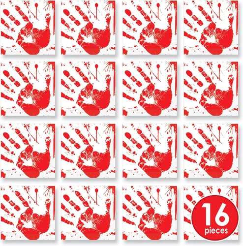 Vista 2 de Beistle Bloody Handprints - Servilletas de almuerzo, talla única, color Huellas sangrientas