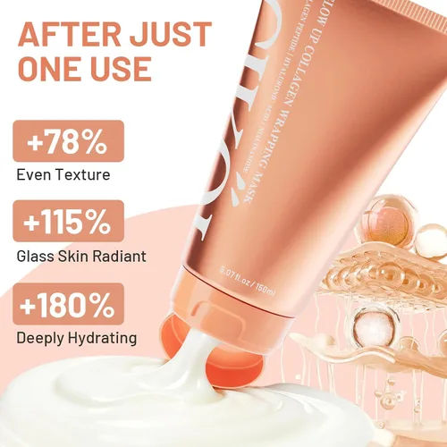 Vista 6 de Máscara facial de envoltura nocturna de péptidos de colágeno, 5.07 onzas, mascarilla facial despegable durante la noche con ácido hialurónico