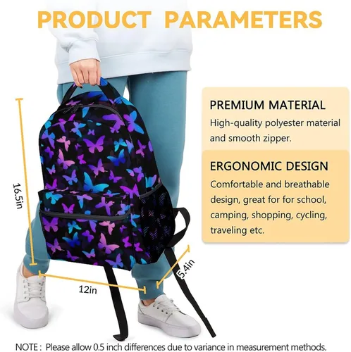 Vista 3 de Mochila de mariposa para niñas y niños, mochila de 16 pulgadas para niños y estudiantes, mochilas escolares de gran capacidad para niños