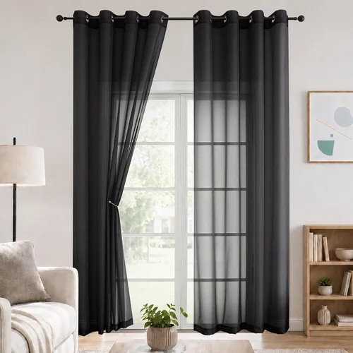 Vista 38 de OWENIE Cenefa transparente con ojales negros para ventanas, 2 paneles de 52