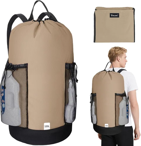 Vista 31 de BALEINE Mochila Bolsa de Lavandería de 120L, Tela Oxford 900D Bolsas Grandes de Lavandería de Viaje con Correas para el Hombro y 2 Bolsillos