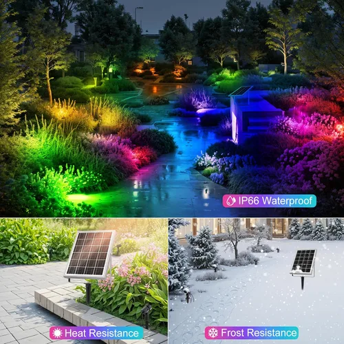 Vista 5 de MEIHUA Focos solares que cambian de color para exteriores, 6 en 1, iluminación solar de paisaje, focos RGB con control remoto, IP66, luces solares