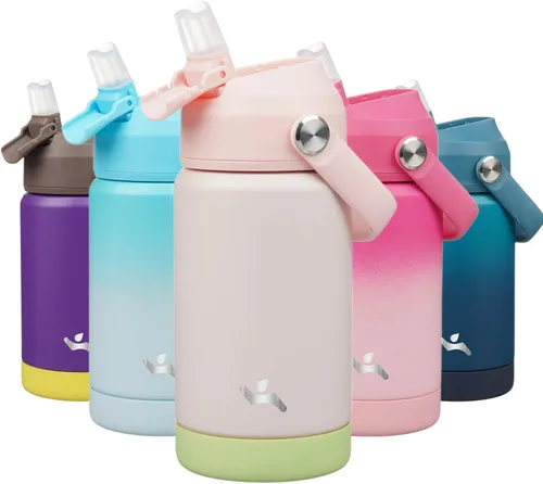 Vista 44 de Konokyo Botella de agua aislada con tapa de pajilla, botella de metal al vacío de acero inoxidable de 18 onzas con mango de silicona, color negro