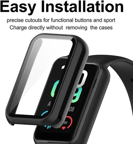 Vista 2 de [Paquete de 2] Funda con protector de pantalla de vidrio templado compatible con Amazfit Band 7, dureza 9H, 360°, ultrafina, funda protectora de PC