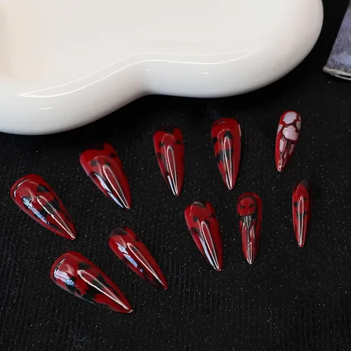 Vista 2 de Paquete de 6 144 uñas acrílicas de Halloween a presión, uñas postizas reutilizables de cobertura completa, uñas postizas adhesivas con pegamento