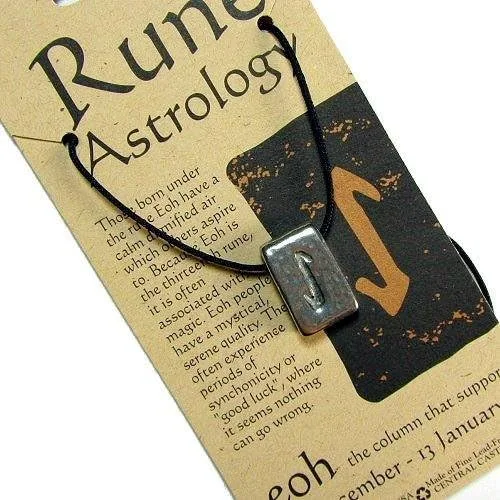 Vista 2 de Eohla columna que soporta, dos cara Astrología runa peltre colgante en con cable collar