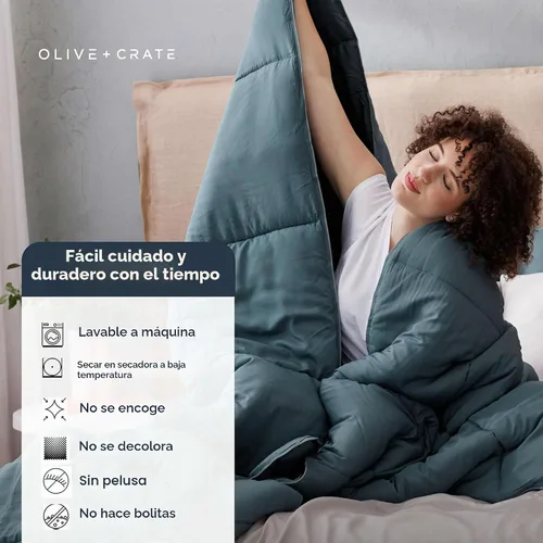 Vista 9 de Olive + Crate Edredón alternativo de plumón refrescante, relleno de edredón hipoalergénico tamaño King ligero, edredón de bambú con diseño de felpa