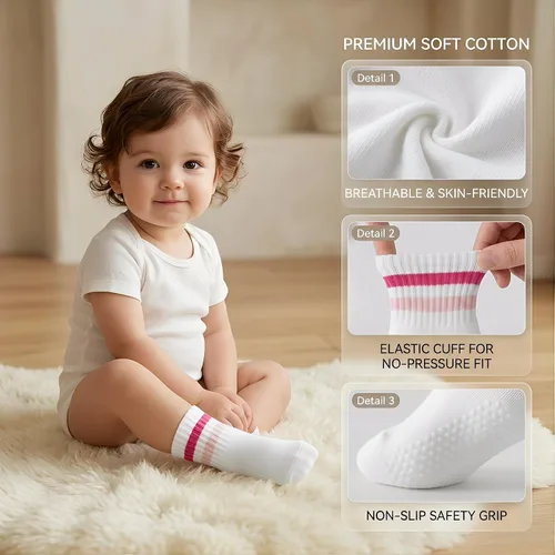 Vista 5 de Calcetines para niña pequeña con agarre loco para niños, calcetines antideslizantes y bonitos de 0-6 6-12-18 meses 1-3T 4T 5T
