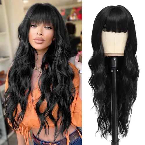 Vista 19 de NAYOO Peluca larga ondulada rubia ombré para mujer, de 26 pulgadas, parte media, rizada, ondulada, de aspecto natural, fibra sintética resistente al
